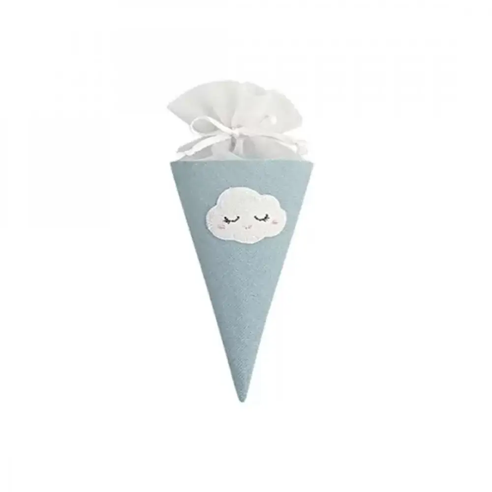 porta confetti cono azzurro con nuvoletta ricamata 28338 ø 60 x 120 mm 12 pz.