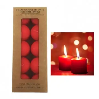 Confezione da 10 Candele rosse 3x3 cm - 313551