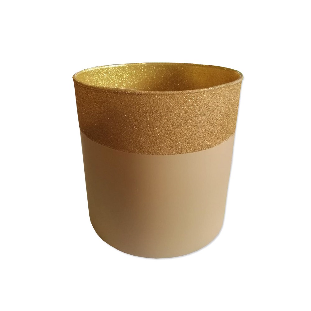 Vaso cilindro caramello scuro bordo glitter Diam. 12cm - 4612/12117