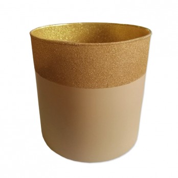 Vaso cilindro caramello scuro bordo glitter Diam. 12cm - 4612/12117