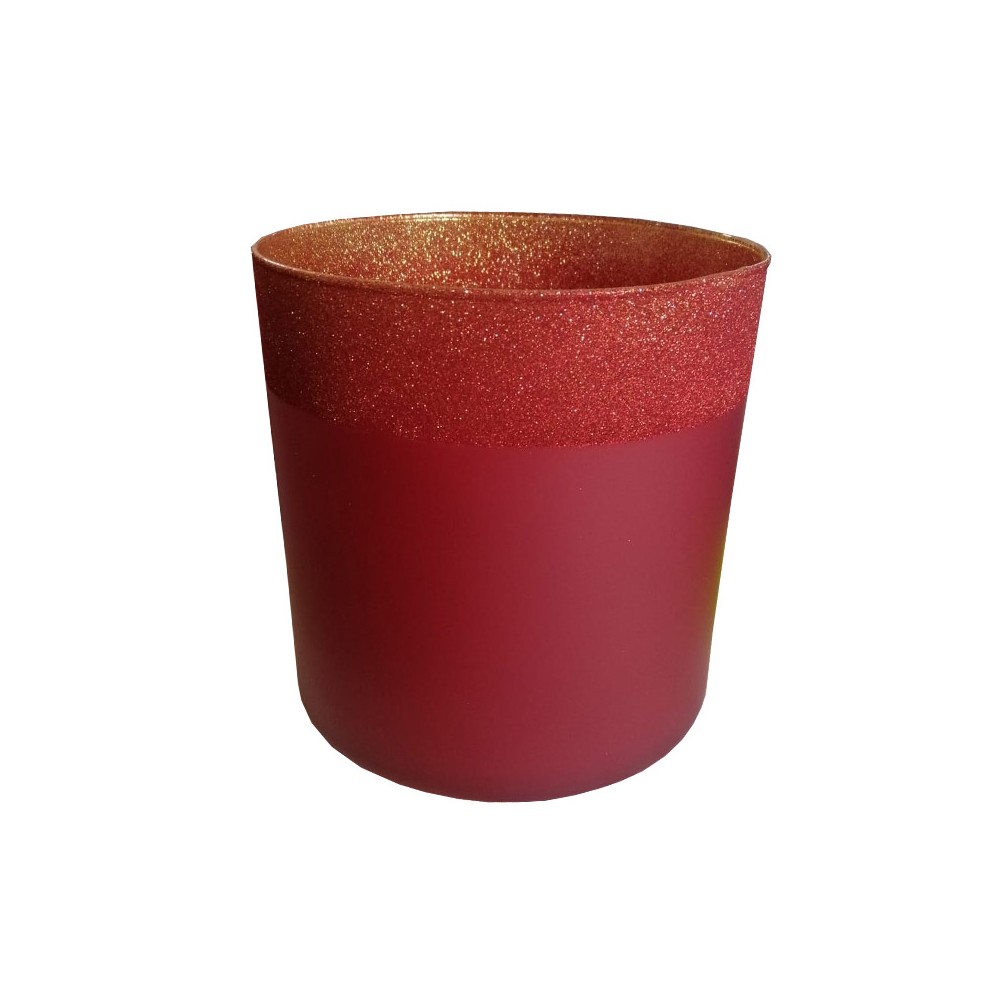 Vaso cilindro rosso scuro bordo glitter Diam. 15cm - 4615/1580