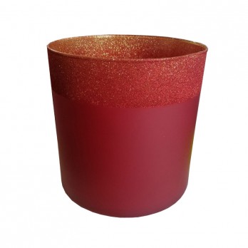 Vaso cilindro rosso scuro bordo glitter Diam. 15cm - 4615/1580