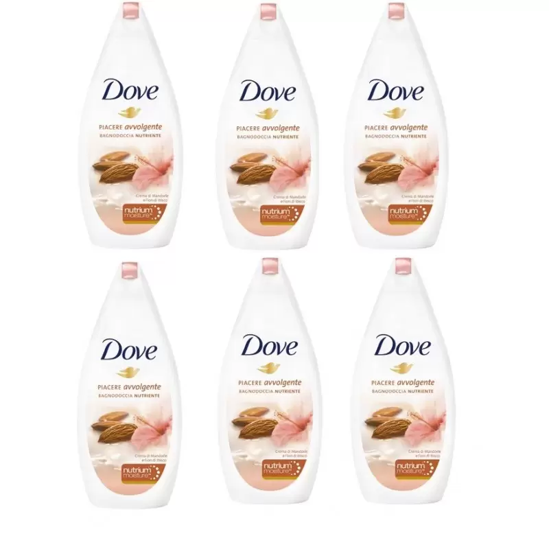 6 X BAGNOSCHIUMA DOVE PIACERE AVVOLGENTE LATTE DI COCCO E PETALI DI GELSOMINO 500 ML