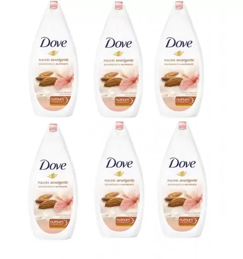 6 X BAGNOSCHIUMA DOVE PIACERE AVVOLGENTE LATTE DI COCCO E PETALI DI GELSOMINO 500 ML