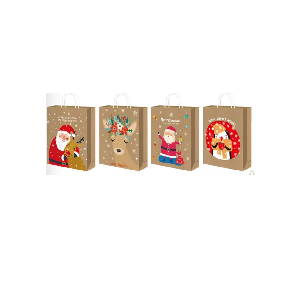 Busta Shopper Natalizia in carta Kraft 1pz mod. ass. 18x10x23 cm - 206445
