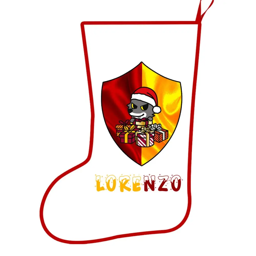 Calza della befana Lupacchiotto giallo rosso Roma Personalizzabile