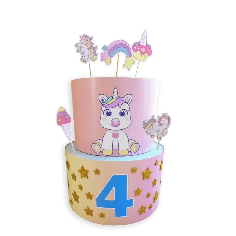 Torta Scenografica Unicorno Arcobaleno con picks personalizzabile
