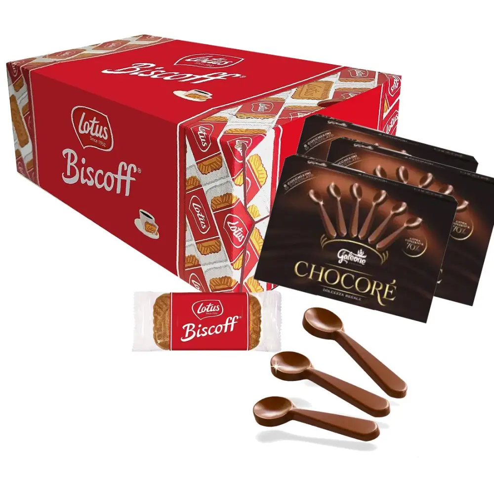 Kit Cortesia Biscotti Lotus 300 + Cucchiaini di cioccolato fondente 18 pz