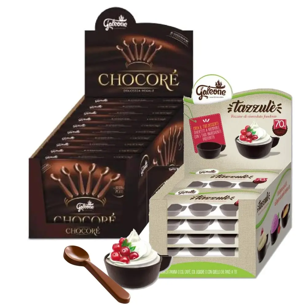 18 Tazzine di Cioccolato " Tazzulè " + 18 Cucchiaini di Cioccolato