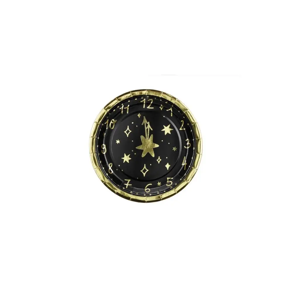 Piatti Orologio Capodanno Nero e oro18 6pz - TPP84