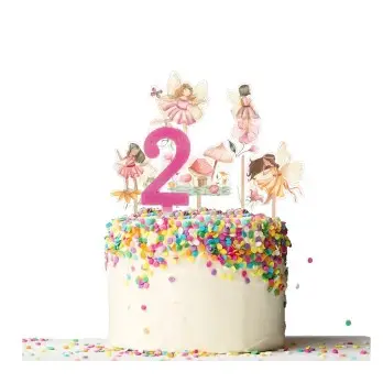 Set per Decorazione Torta Giardino delle Fate con 5 Topper Picks e Candelina Numerale
