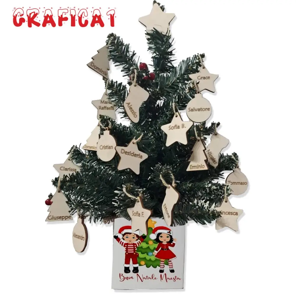 Vaso Natalizio Personalizzabile con Albero di Natale e tag in legno personalizzati