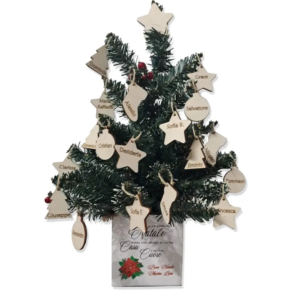 Vaso Natalizio Personalizzabile con Albero di Natale e tag in legno personalizzati