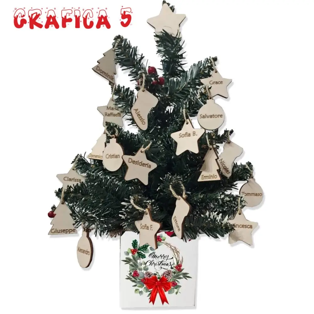 Vaso Natalizio Personalizzabile con Albero di Natale e tag in legno personalizzati