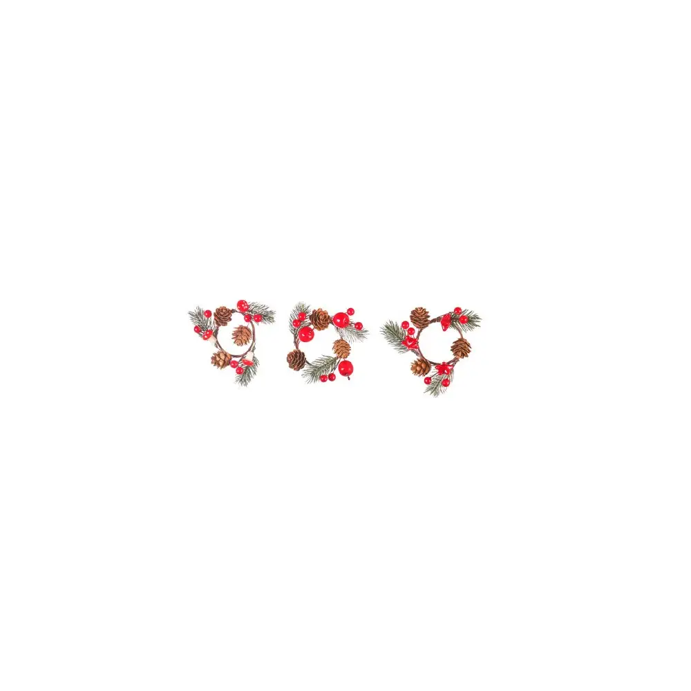 Girocandela Natalizio con pino e bacche artificiali 6cm - 1 pz - AN32673