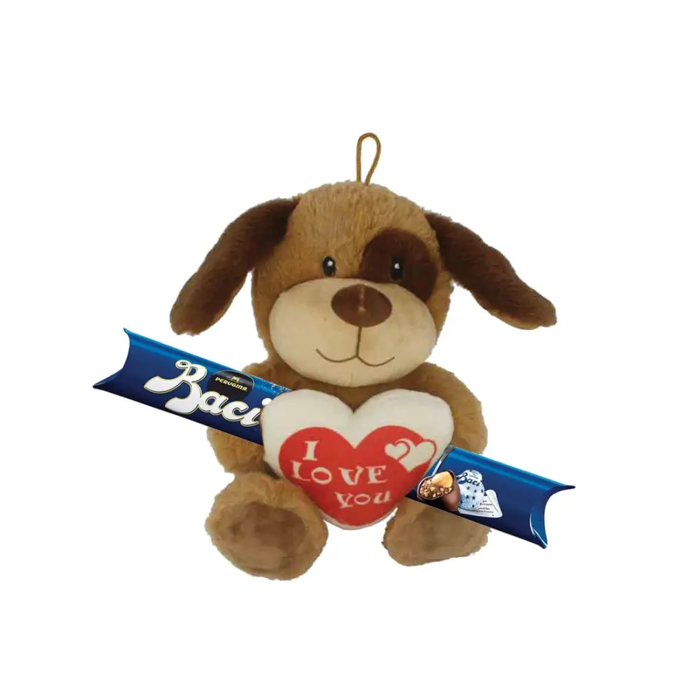 Cagnolino peluche con tubo di Baci Perugina da 125g