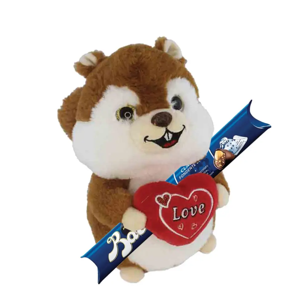 Scoiattolo di peluche con tubo di Baci Perugina da 125g