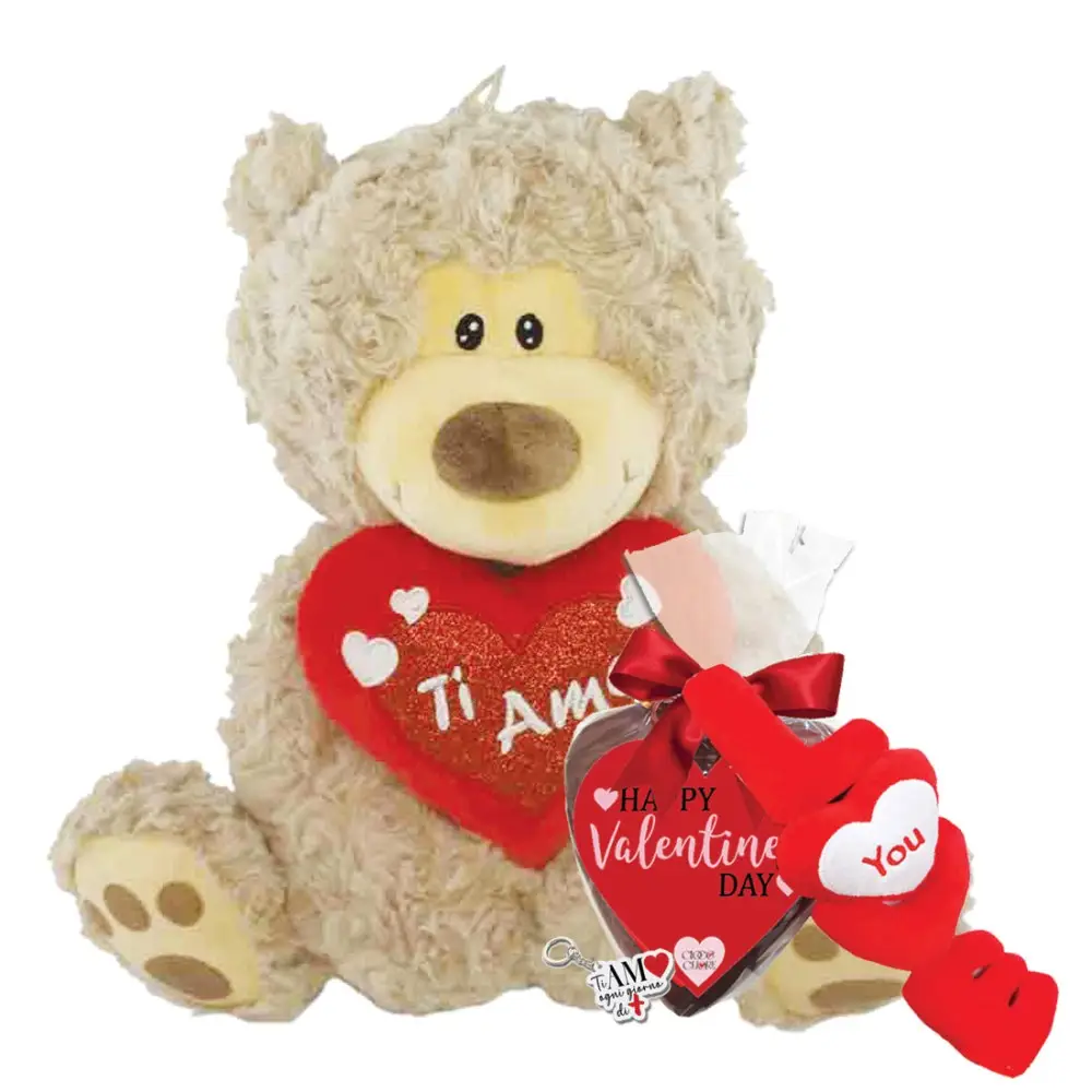 Idea Regalo San Valentino Orsetto Peluche Ti amo con Cuore di Cioccolato e sorpresa