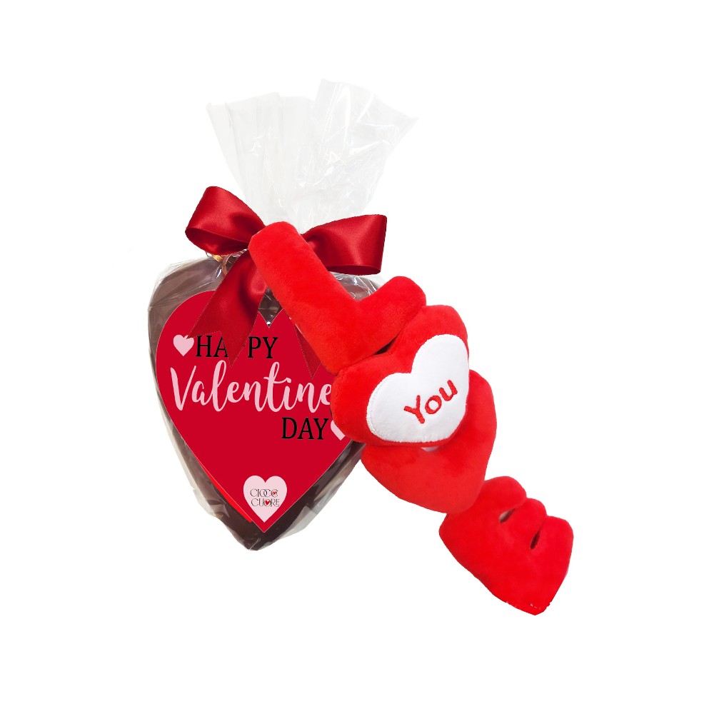 Idea Regalo San Valentino Orsetto Peluche Tris con Cuore di Cioccolato e sorpresa