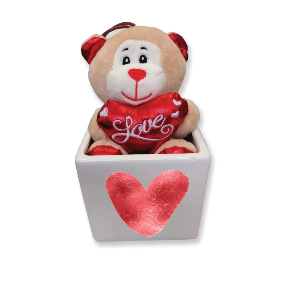 Peluche orsetto con Vaso in ceramica stampa cuore
