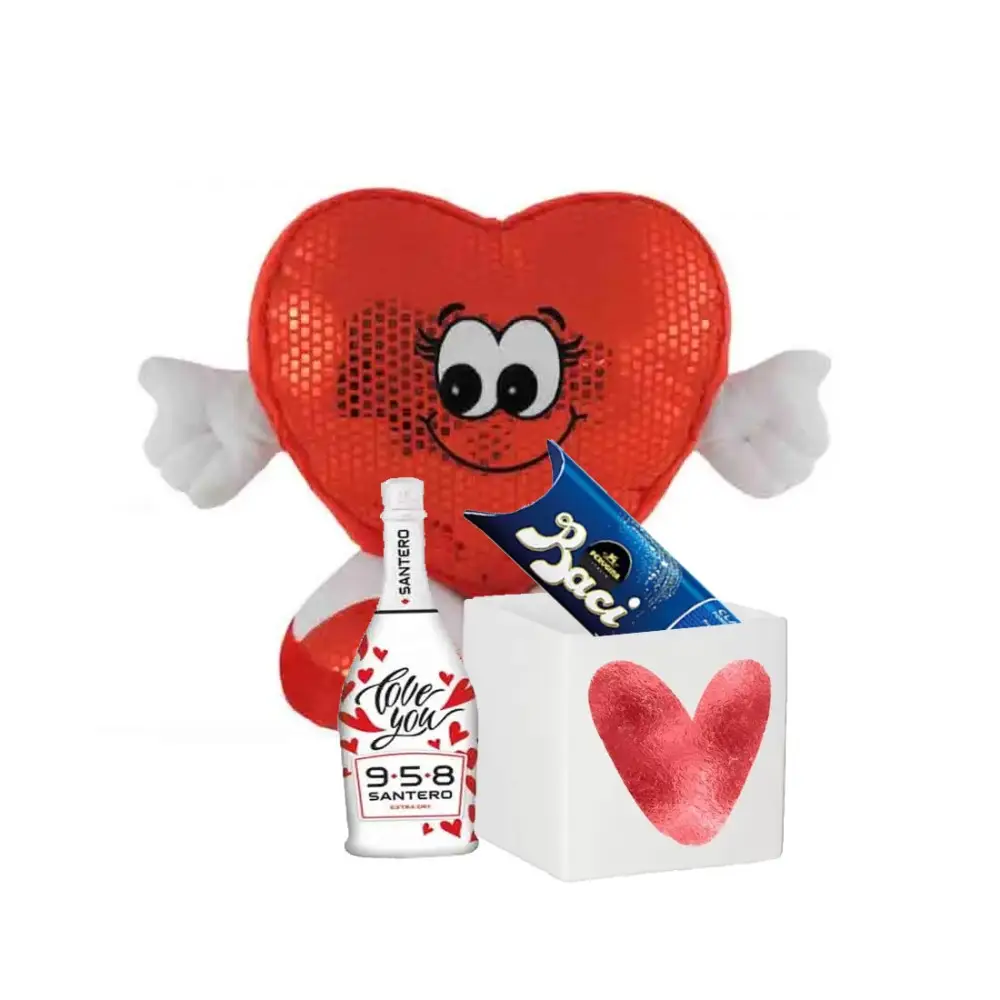 Cuore Peluche con Vaso in ceramica stampa cuore baci perugina e Santero
