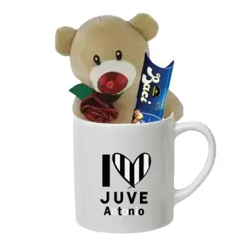 Tazza Personalizzabile I Love Juve con Peluche Orsetto e Baci Perugina