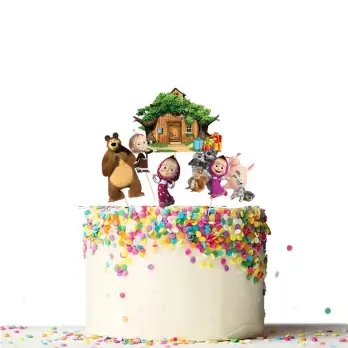 Set per Decorazione Torta Masha e Orso con 5 Topper Picks e Candelina Numerale