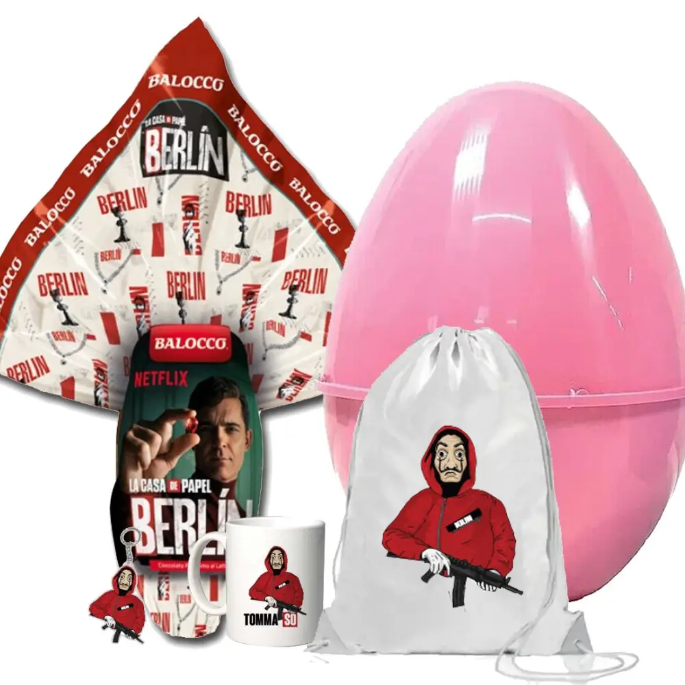 Set Uovo di Pasqua Berlino La casa di carta con Sacca Tazza Portachiavi e Guscio