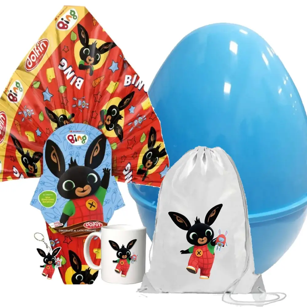Set Uovo di Pasqua Bing con Sacca Tazza Portachiavi e Guscio