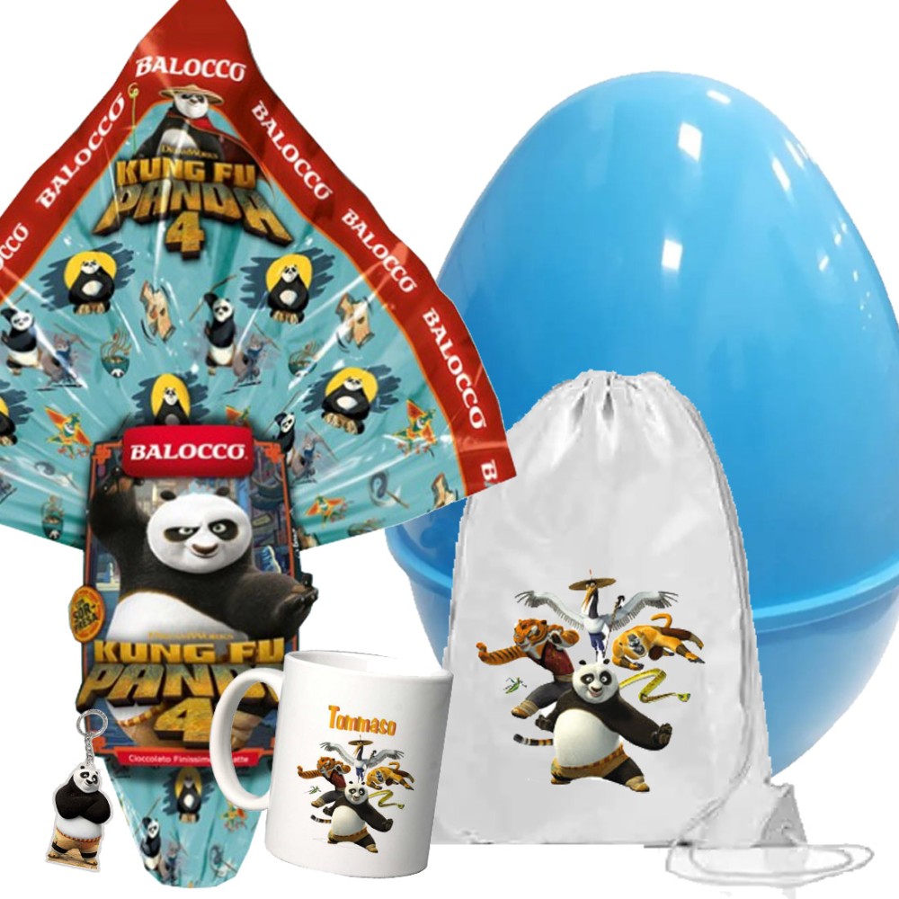Set Uovo di Pasqua Kung Fu Panda con Sacca Tazza Portachiavi e Guscio