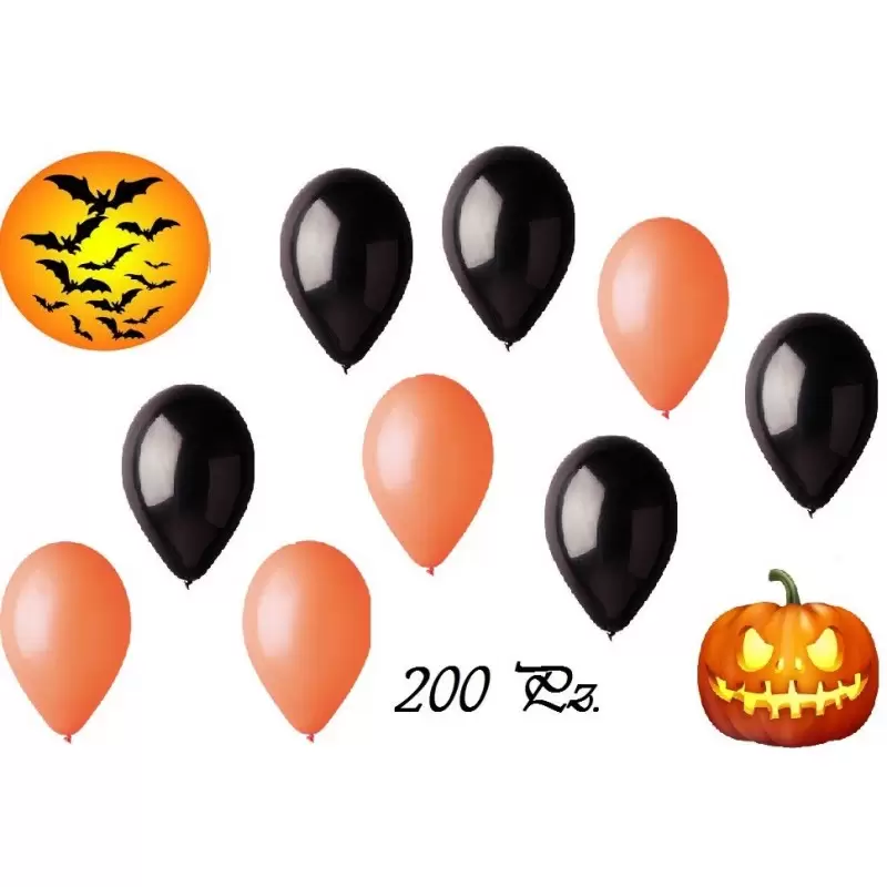 200 PALLONCINI IN LATTICE 100 NERI E 100 ARANCIONI