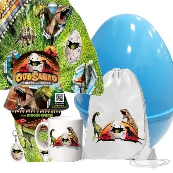 Set Uovo di Pasqua Ovosauro Sacca Tazza Portachiavi e Guscio