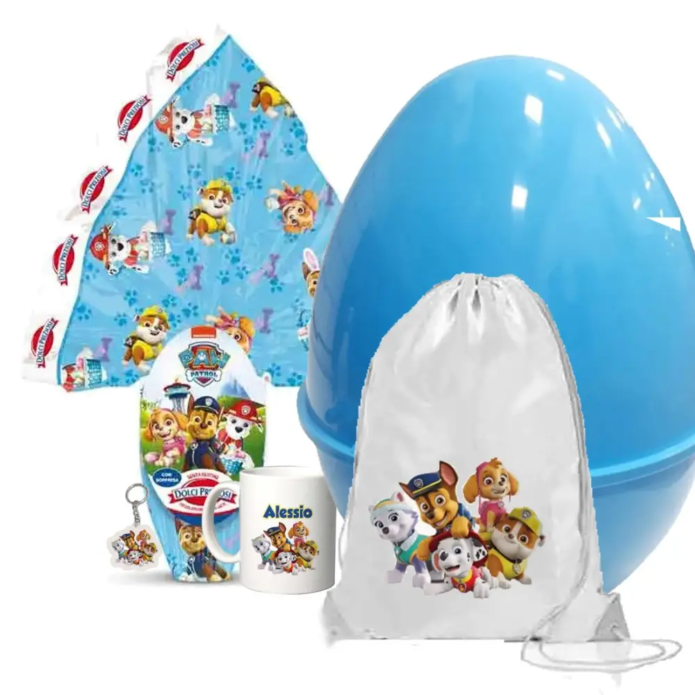 Set Uovo di Pasqua Paw patrol Sacca Tazza Portachiavi e Guscio