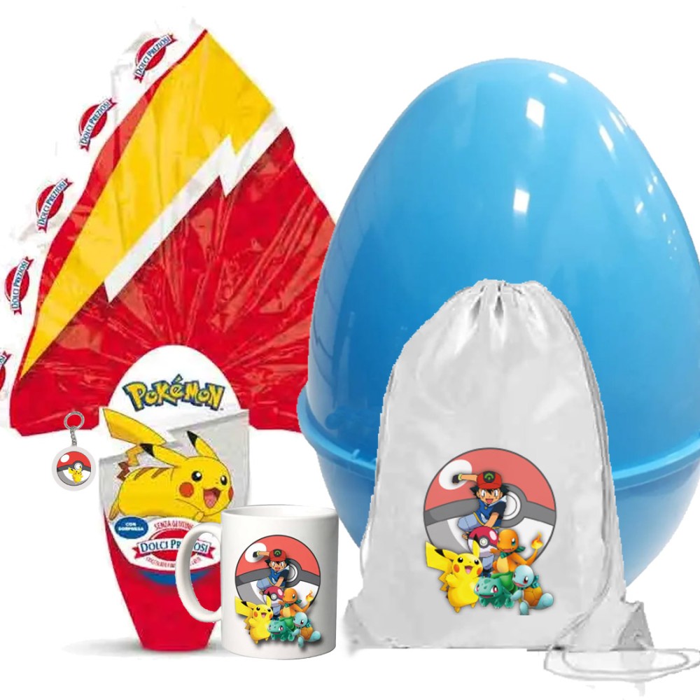 Set Uovo di Pasqua Pokemon Sacca Tazza Portachiavi e Guscio