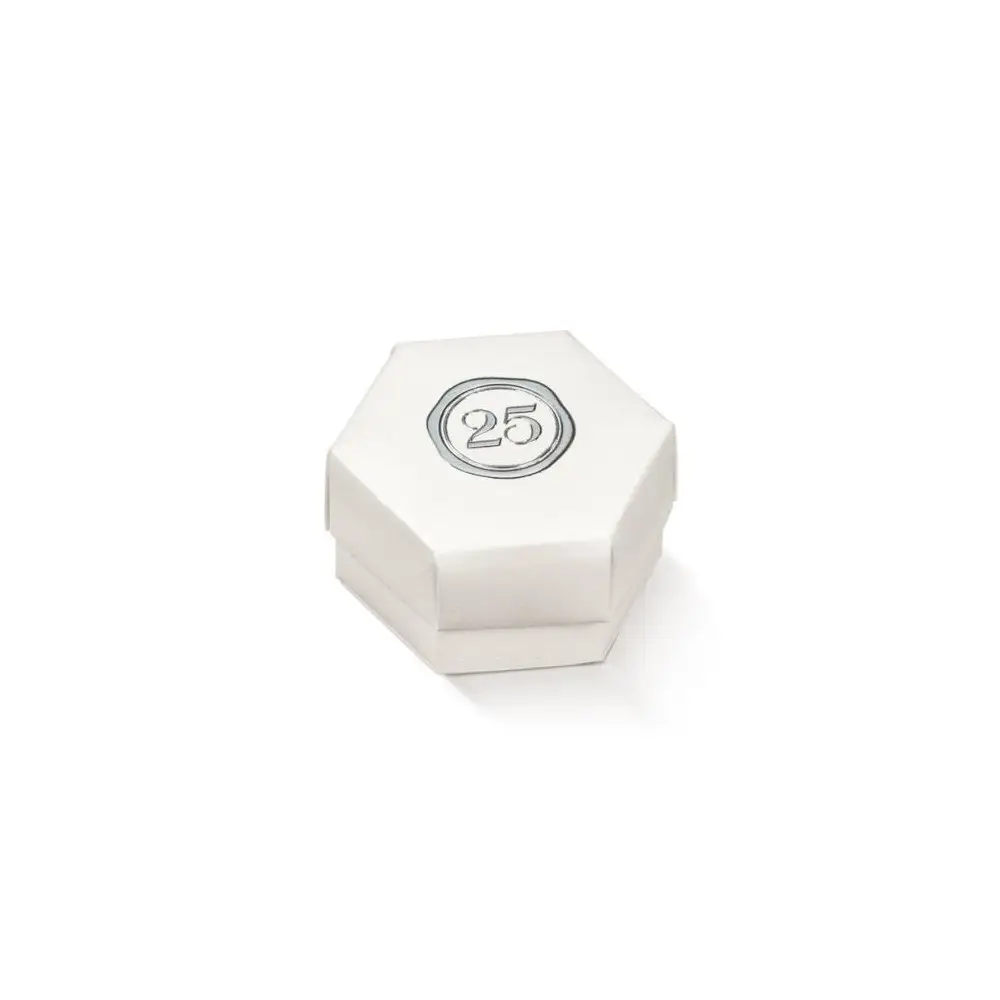 Scatolina Portaconfetti esagonale Bianca 25 anni 60x40mm - 19101