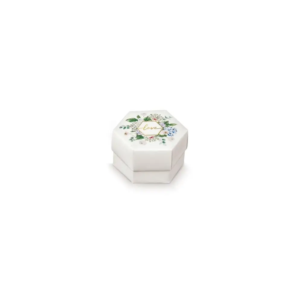 Scatolina Portaconfetti esagonale love floreale 80x55 - 17883