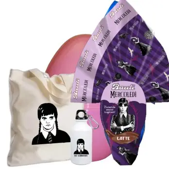 Pasqualone Mercoledì Addams con borraccia e shopper Guscio Rosa