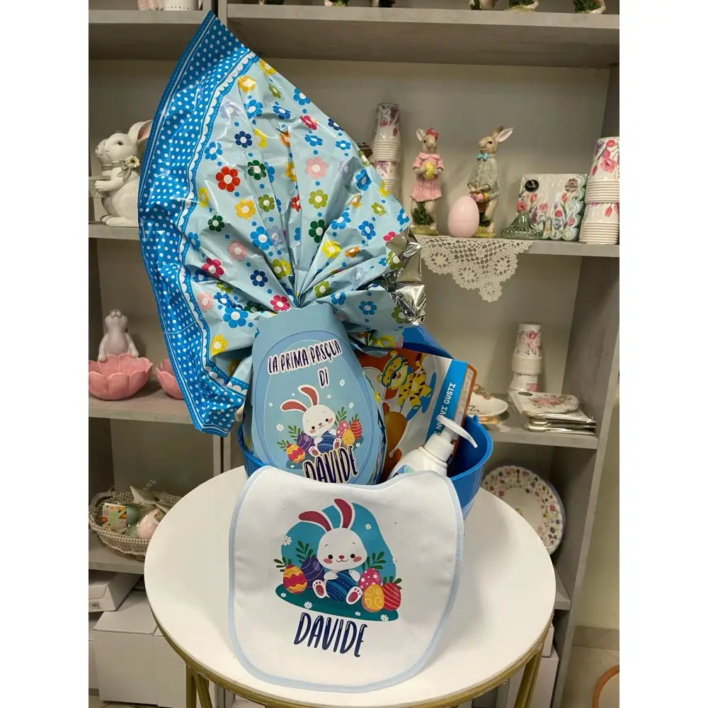 Uovo " La Mia Prima Pasqua " con bavetta Easter Bunny Bimbo Personalizzabile