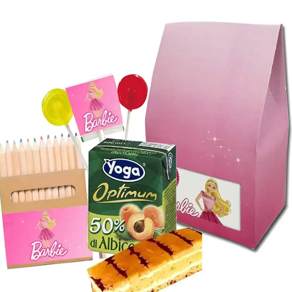 Set Scatoline Sacchetto Barbie con merendine e succhi di frutta - 6 pz