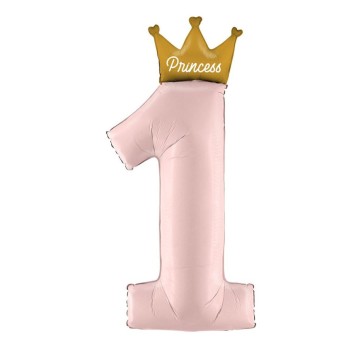 Palloncino Foil Numero 1 Rosa con Corona Oro e Scritta Princess 46 - WG72103P