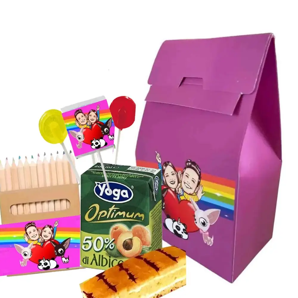 Set Scatoline Sacchetto Me Contro Te con merendine e succhi di frutta - 6 pz