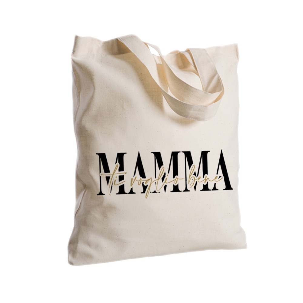 Borsa Shopper Festa della Mamma in Tessuto Personalizzabile ( Oro Nero) 2 pz