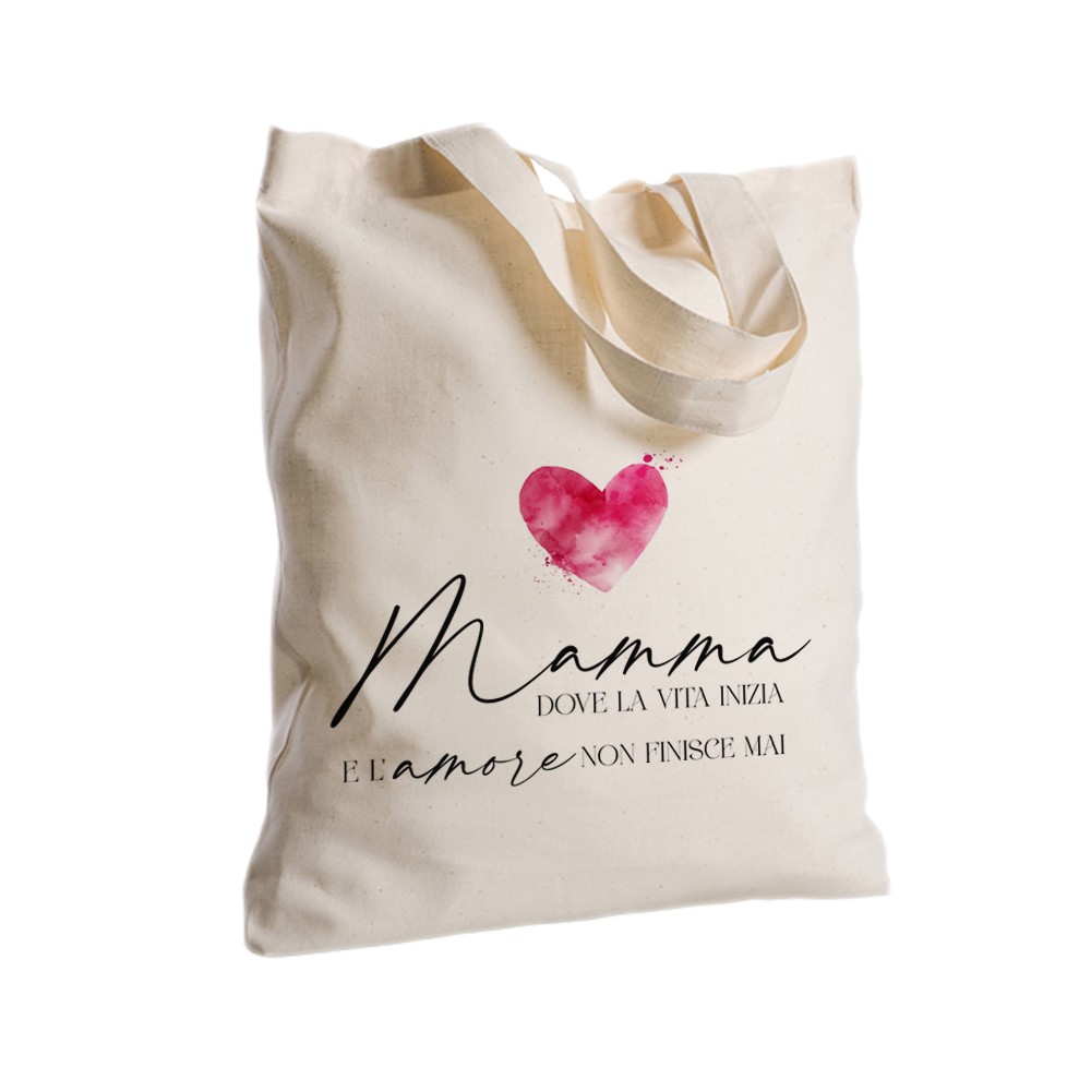 Borsa Shopper Festa della Mamma " Cuore " in Tessuto Personalizzabile 2 pz
