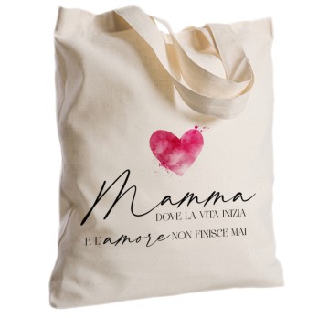 Borsa Shopper Festa della Mamma " Cuore " in Tessuto Personalizzabile 2 pz