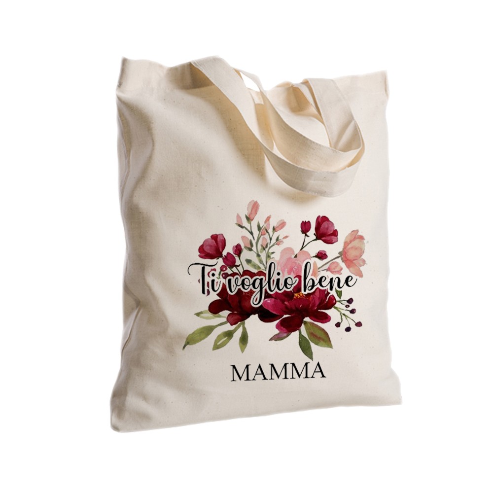 Borsa Shopper Festa della Mamma " Fiori " in Tessuto Personalizzabile 2 pz