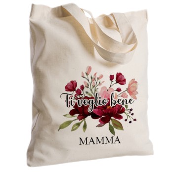 Borsa Shopper Festa della Mamma " Fiori " in Tessuto Personalizzabile 2 pz