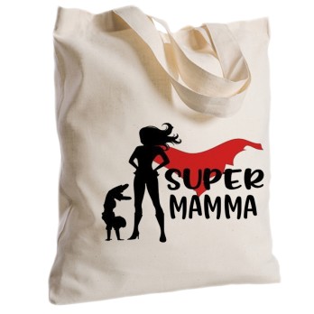 Borsa Shopper " Super Mamma " in Tessuto Personalizzabile 2 pz