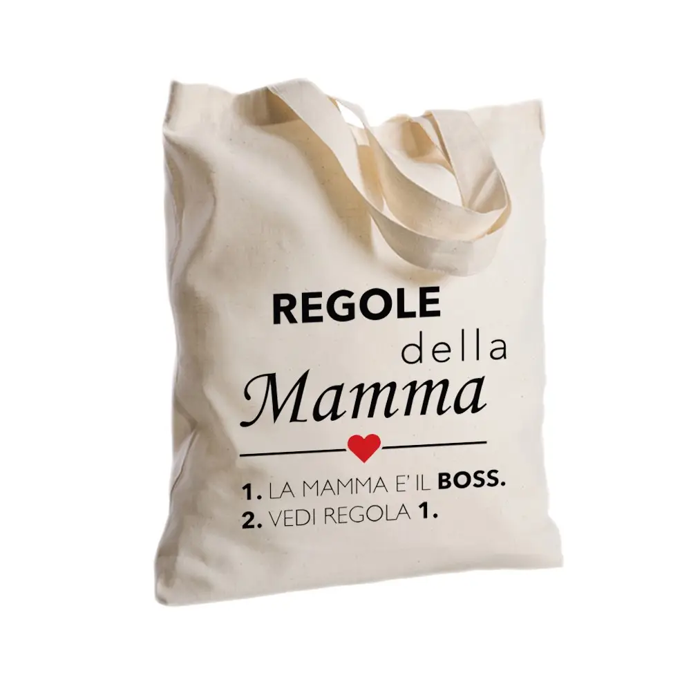 Borsa Shopper Mamma " Regole Boss " in Tessuto Personalizzabile 2 pz