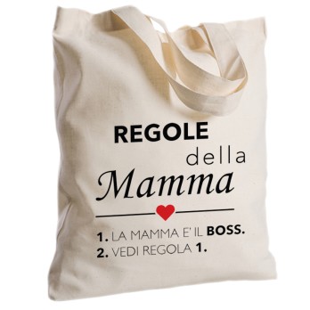 Borsa Shopper Mamma " Regole Boss " in Tessuto Personalizzabile 2 pz