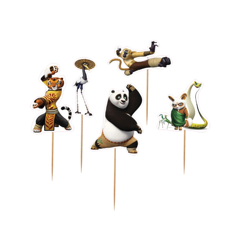Set per Decorazione Torta Kung Fu Panda con 5 Topper Picks e Candelina Numerale